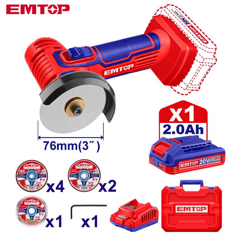 MINI MEULEUSE PORTATIF SANS FIL 20V 1 CHARG & 1 BATTERIE 2.0AH 76MM EMTOP