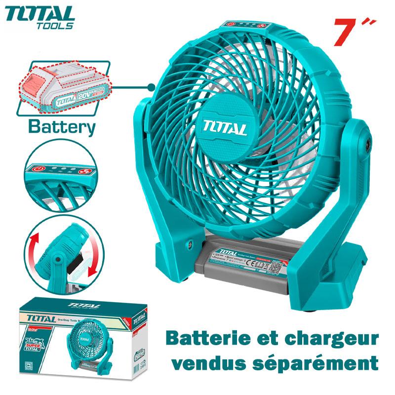 VENTILATEUR RECHARGABLE 180MM 20V 2 VITESSE 0-360° SANS CHARGEUR ET BATTERIE TOTAL