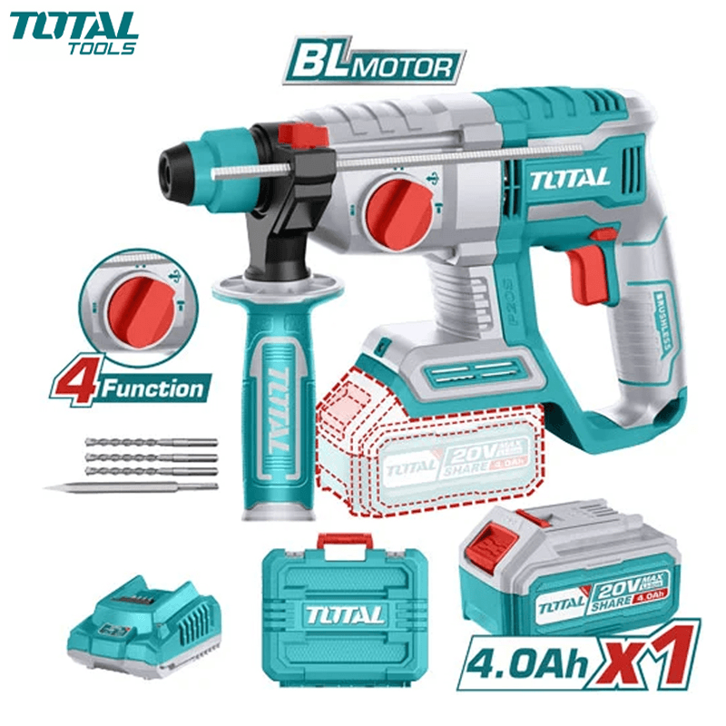 PERCEUSE PERFORATEUR CHARG 22MM 2.0J BRUSHLESS 4.0AH 20V SDS PLUS TOTAL