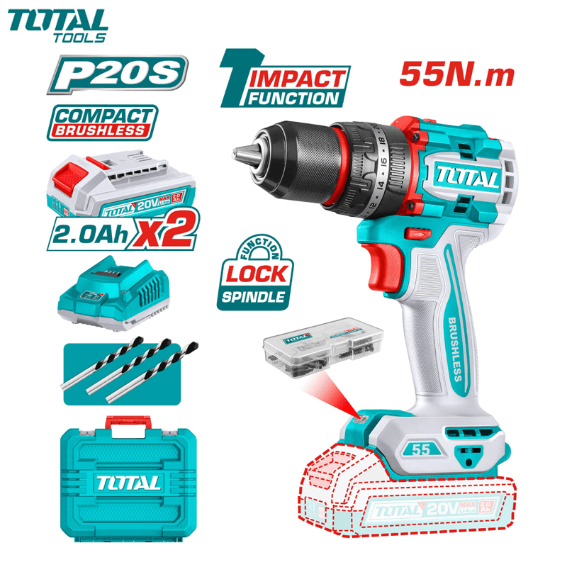 VISSEUSE RECHARGABLE SANS FIL BRUSHLESS 20V 55NM AVEC CHARG & 2 BATTERIES 2.0AH TOTAL