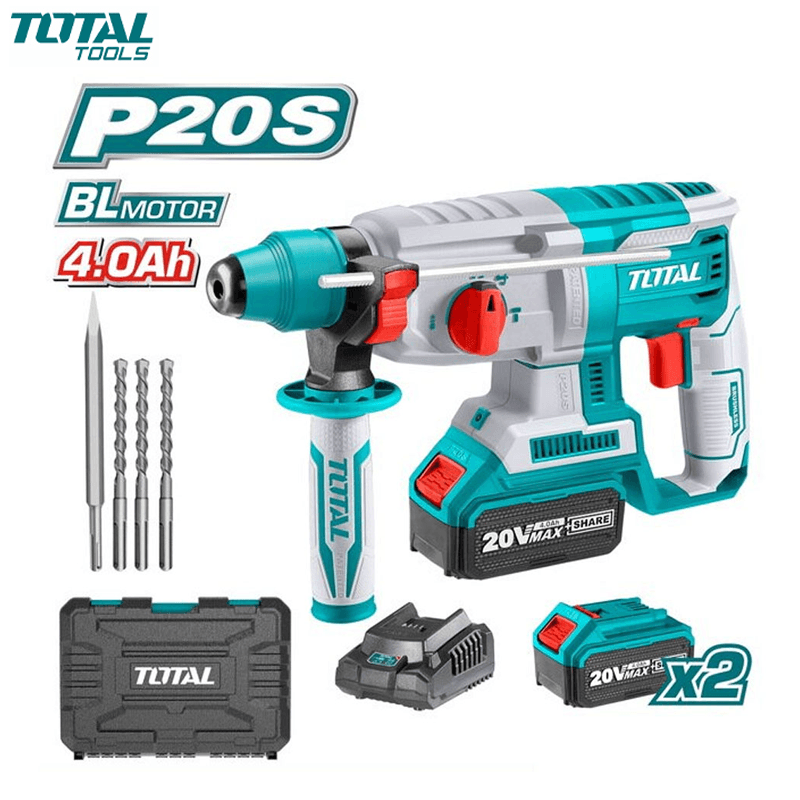 PERCEUSE PERFORATEUR CHARG 26MM 2.0J BRUSHLESS AVEC CHARG & 2 BATTERIES 4.0AH 20V SDS PLUS TOTAL